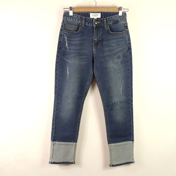 EVIDNT by Evereve Two Tone Denim Crop Jean 25 - Picture 1 of 4